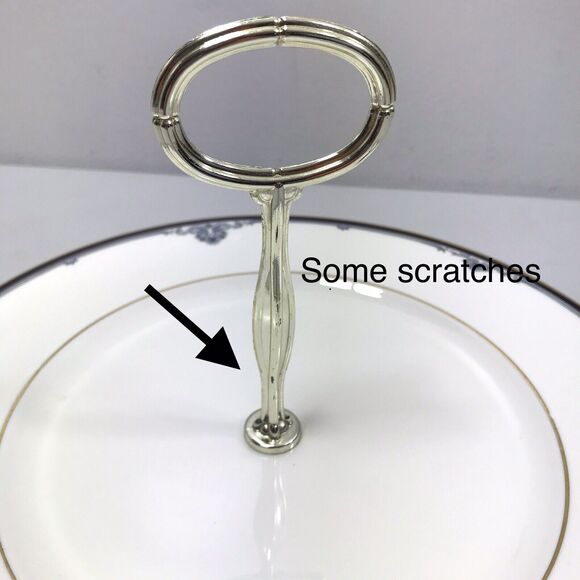 1985 Royal Doulton Princeton Serving Plate Tray Metal Handle White Blue Gold - Picture 6 of 9